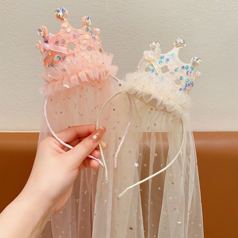 Glitter Tablecloth - Prinzessinnen-Kronenschleier-Stirnbänder, glitzernde Tüll-Haaraccessoires, rosa-weiße Pailletten-Party-Kopfbedeckung, Mädchen-Schmuck-Haaraccessoires