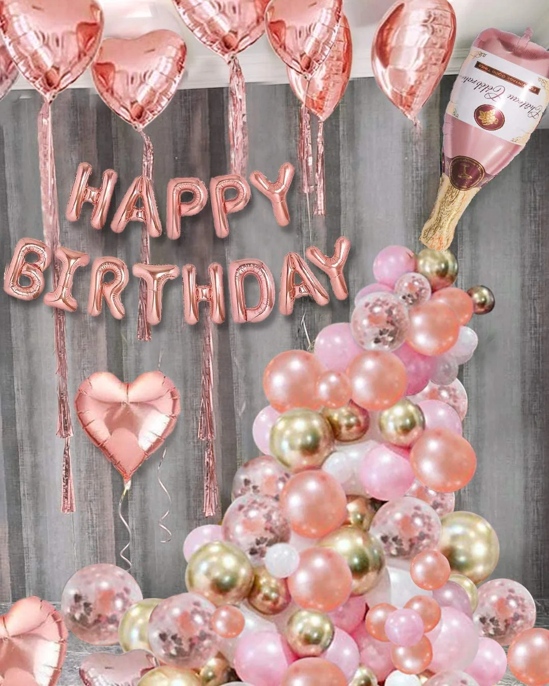 Party Banner Gold - Roségoldene Happy Birthday-Banner-Luftballons für Partydekorationen zum