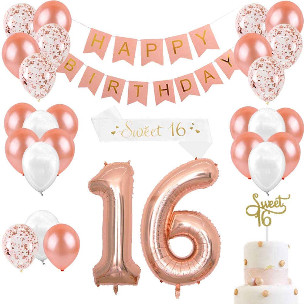 Party Banner Gold - Dekorationen zum 16. Geburtstag für Mädchen,