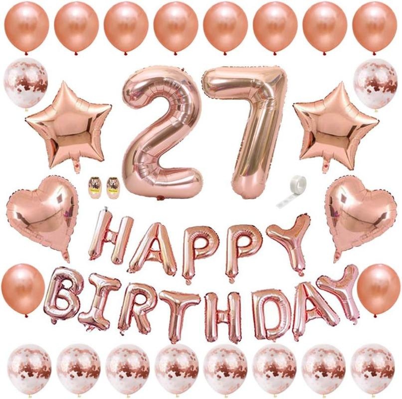 Party Banner Gold - Rose Gold Happy Birthday Banner Ballon